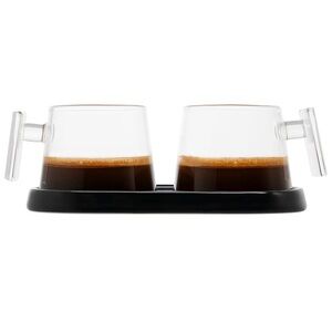 Clear Double-Walled Espresso Cup Set with Black Serving Tray